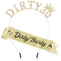 Atoden 30th Birthday Decorations for Her 30th Birthday Sash and Crown Dirty 30 Tiara Headband Dirty Thirty Queen Crown Gifts for 30 Year Old Women Gold