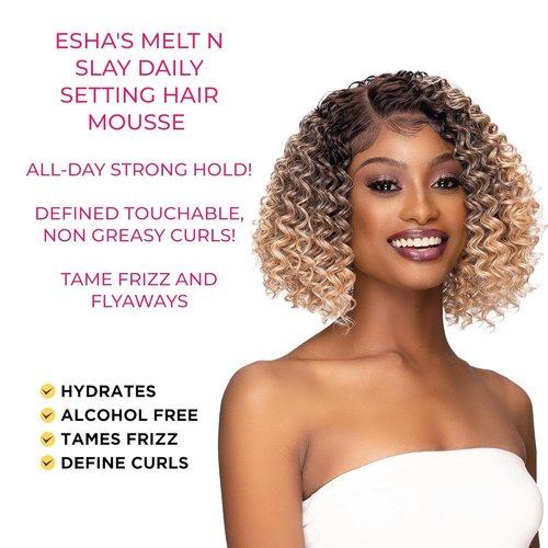 Esha Melt N Slay Daily Setting Hair Mousse - Tame Frizz Flyaways - Style - Long Lasting Hold - Moisturize (12 Fl oz)