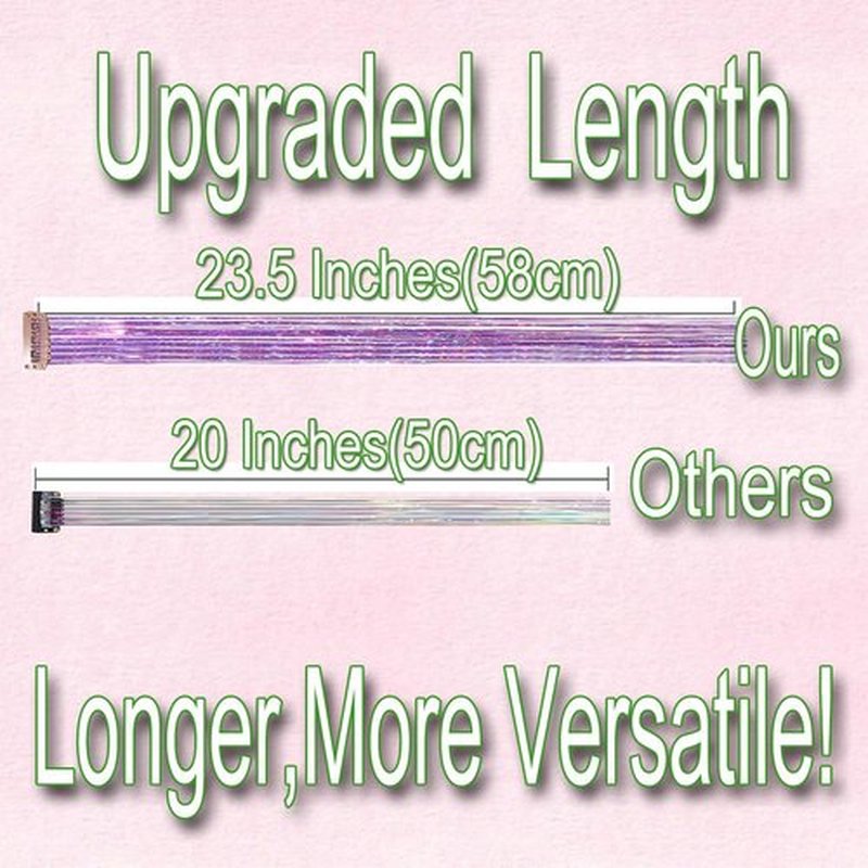 Celinabella Light Purple Violet Lavender Clip in Hair Tinsel,70 Strands Per Piece, 23 Inches, Heat Resistant Glitter Hair Extension, Includes Comb Hair Bow for Women for Party Cosplay Daily