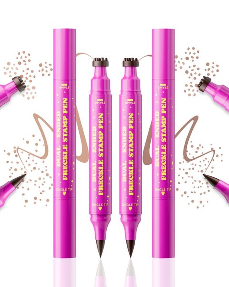 Berinist 2 Color Faux Freckle Stamp Pen Kit, Upgrade Dual Ended 2-in-1 Waterproof Fake Freckle Pen with Multi-Prong Freckles Stamp Head for Women to Easily Create Natural Long-Lasting Sunkissed Makeup