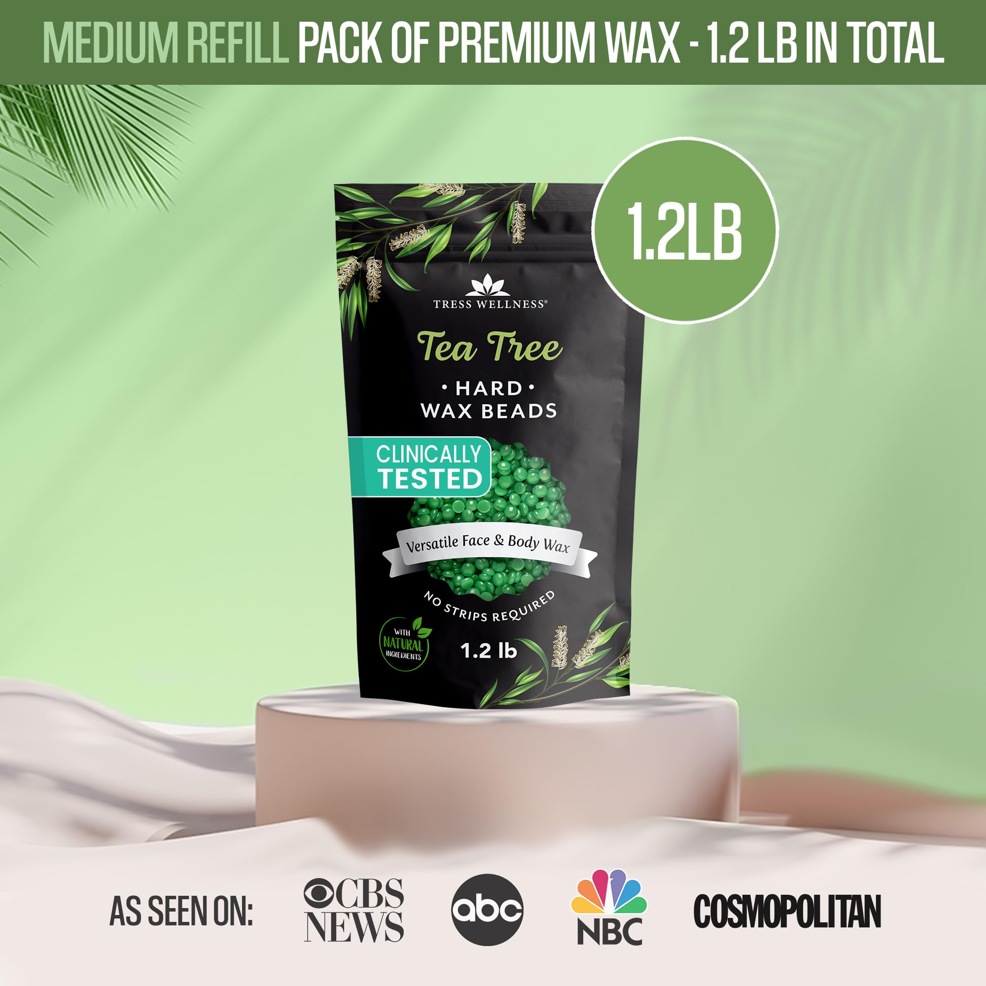 Tress Wellness Wax Beads - Safe for Skin - Dermatologically Tested - At-Home Kit for Bikini, Brazilian & Full Body - Tea Tree 1.2 lb