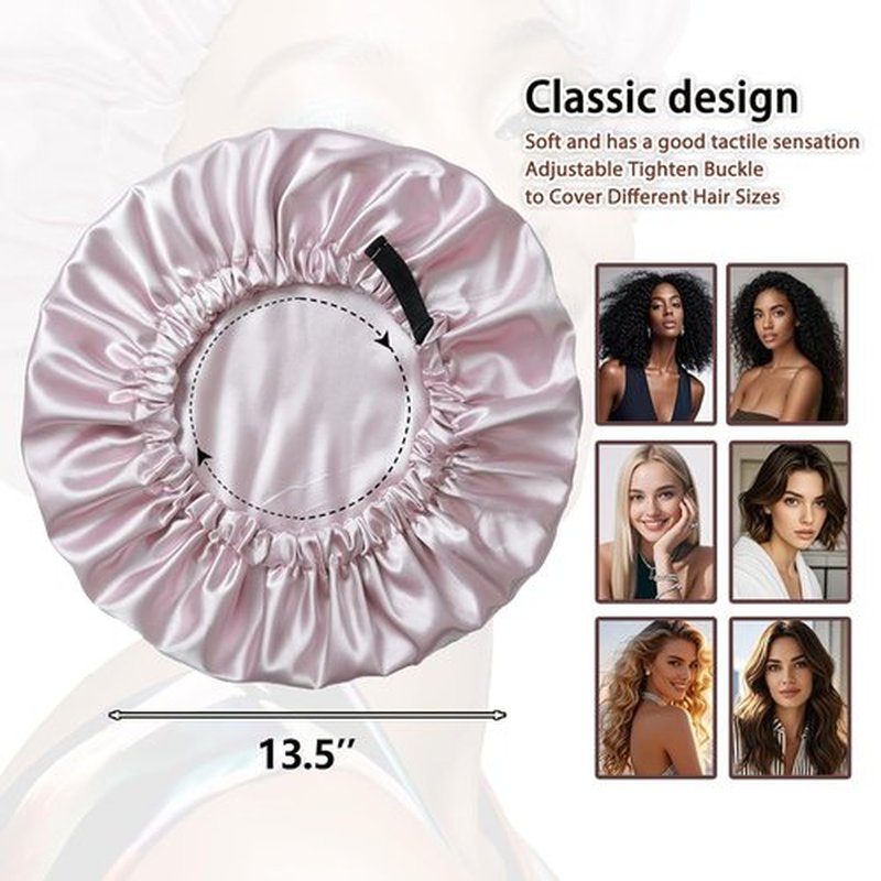 Netcken Large Microfiber Hair Towel Wrap & Satin Bonnet Set for Women, Ultra Absorbent Turban 24x42 Inches & Adjustable Night Cap for Curly Hair, Prevents Frizz & Breakage, Gifts for Women