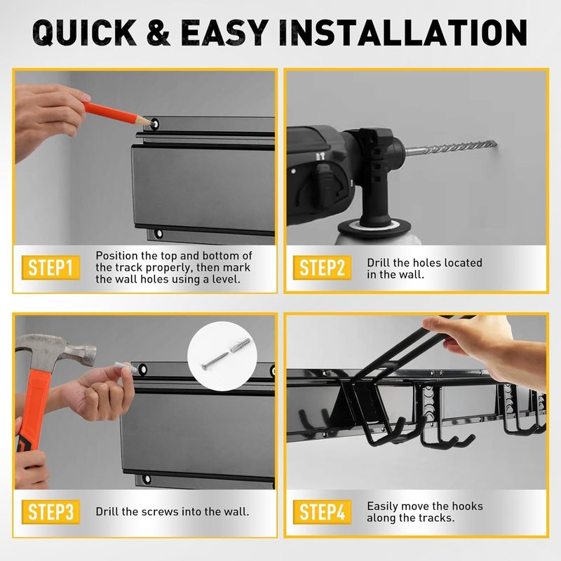 ELEAD Garage Tool Organizer - 9-Pairs Heavy Duty Wall Mount Hooks | Adjustable 48-Inch Design for Yard Tools