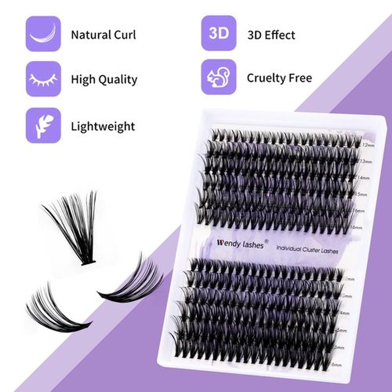 DIY Lash Clusters Natural: 280Pcs, 30D+40D, Wendy, Lightweight, Wispy, Waterproof, Cat Eye, D Curl, 12-16mm Mixed, RR126