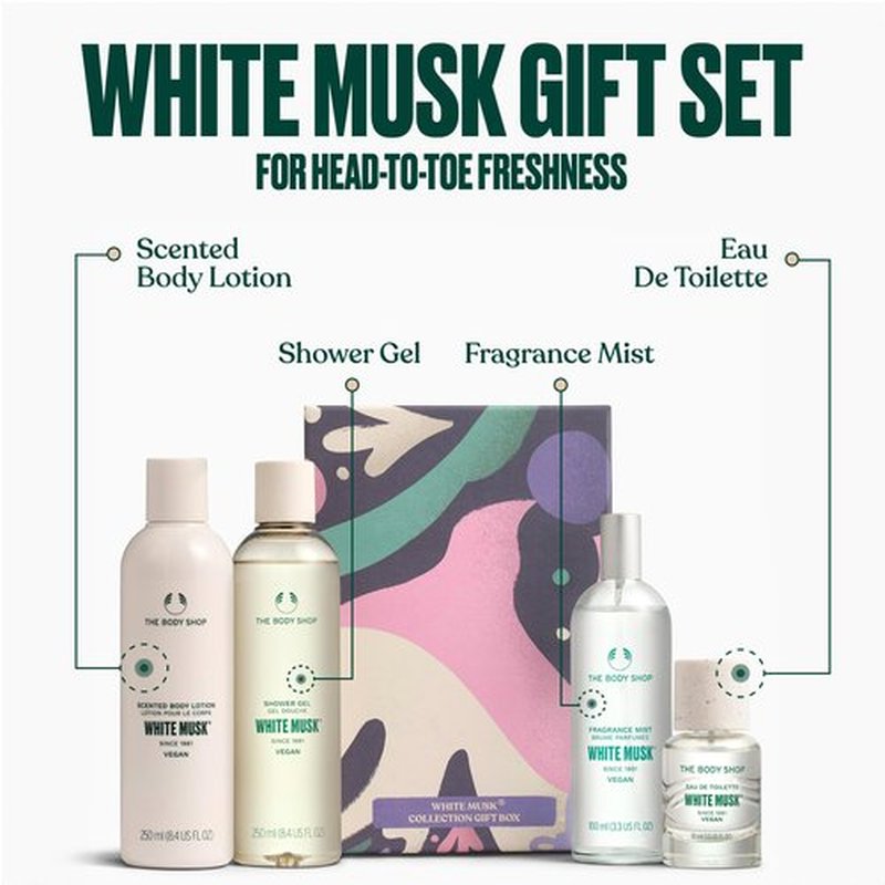 The Body Shop White Musk Collection Gift Set - 4 Piece Gift Set, Shower Gel, Scented Body Lotion, Fragrance Mist, Eau de Toilette, Vegan