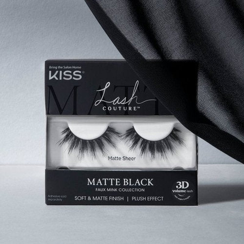 KISS Lash Couture False Eyelashes, Matte Black Faux Mink Collection, 3D Volume Lash, Soft & Matte Finish, Style 'Matte Sheer', 1 Pair Fake Eyelashes (Pack of 2)