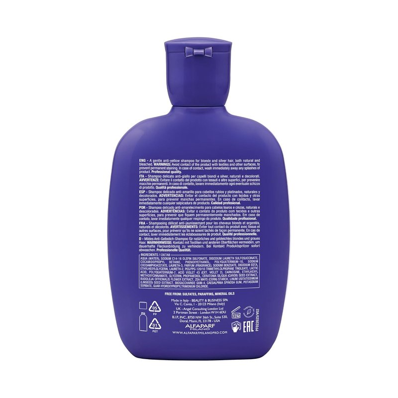 ALFAPARF MILANO Purple Shampoo - Neutralizes Brassy Tones for Blonde & Silver Hair - Hydrating & Strengthening, Sulfate Free