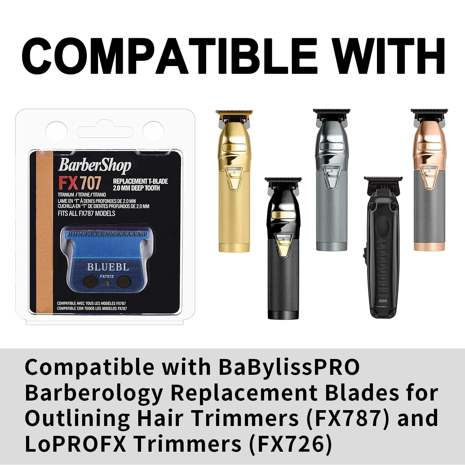 TRAH FX707B Blue DLC Replacement Blades Compatible with BaByliss Barberology FX787 & FX726 Trimmer Blade,DLC 2.0 Trimmer Replacement Blades