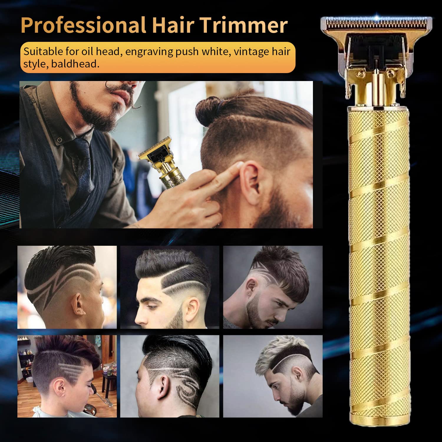 soieho Hair Trimmer for Men, Professional Electric Hair Clippers Cordless Beard Trimmer Shaver Electric T Blade Hair Trimmer, Zero Gapped Hair Clippers Cutting Grooming Kit with Guide Combs, Gold