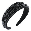 Gmmidea Wide Pearl Headbands for Women Little Girls Beaded Padded Headband Fashion Elegant Bridal Headband Holiday Decorative Hairband Cute Hair Accessories C-Black