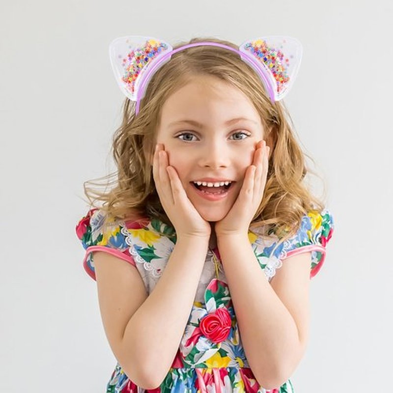 Santoddle Glitter Ears Headbands for Girls 7Pcs Glitter Cat Ears Headbands for Girls Boys Sparkly Cat Ear
