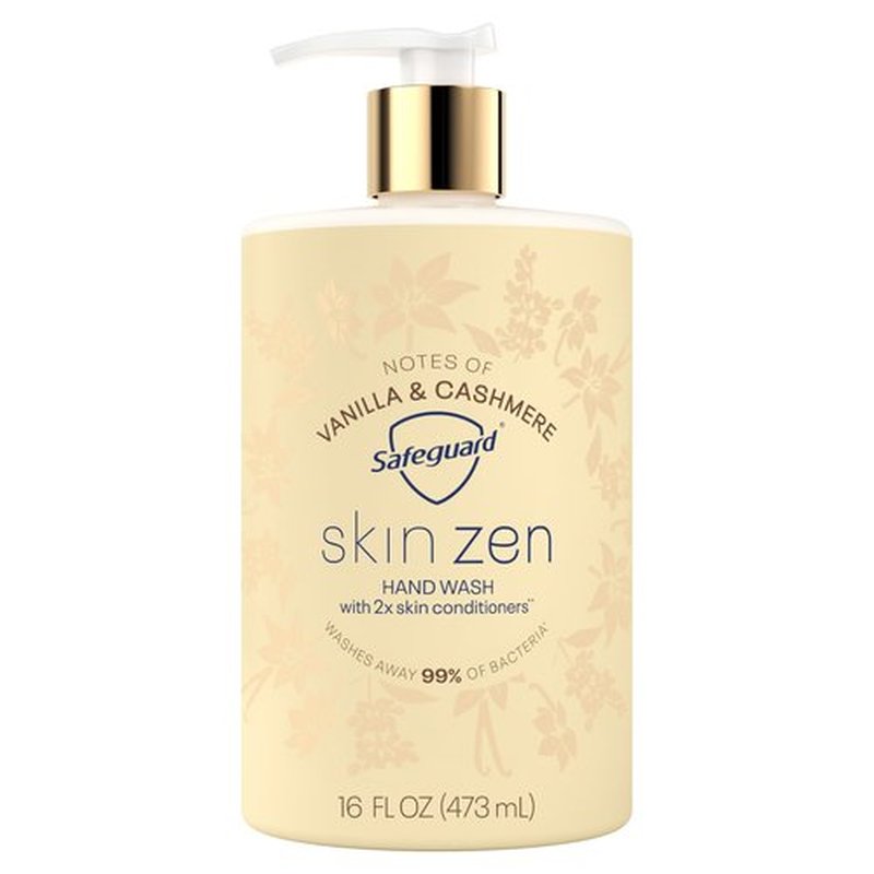 Safeguard Liquid Hand Soap, Skin Zen, Washes Away 99% Bacteria, Made with Natural Moisturizers & 2X Skin Conditioners, Safeguarding Families, PH Balanced Formula, Vanilla & Cashmere Scent, 16 oz