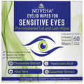 NOVEHA Eyelid Wipes - For Delicate Lashes and Eyelids - With Hyaluronic Acid, Chamomile, and Aloe Vera - Individually Wrapped Pre-moistened Pads (60 Wipes)