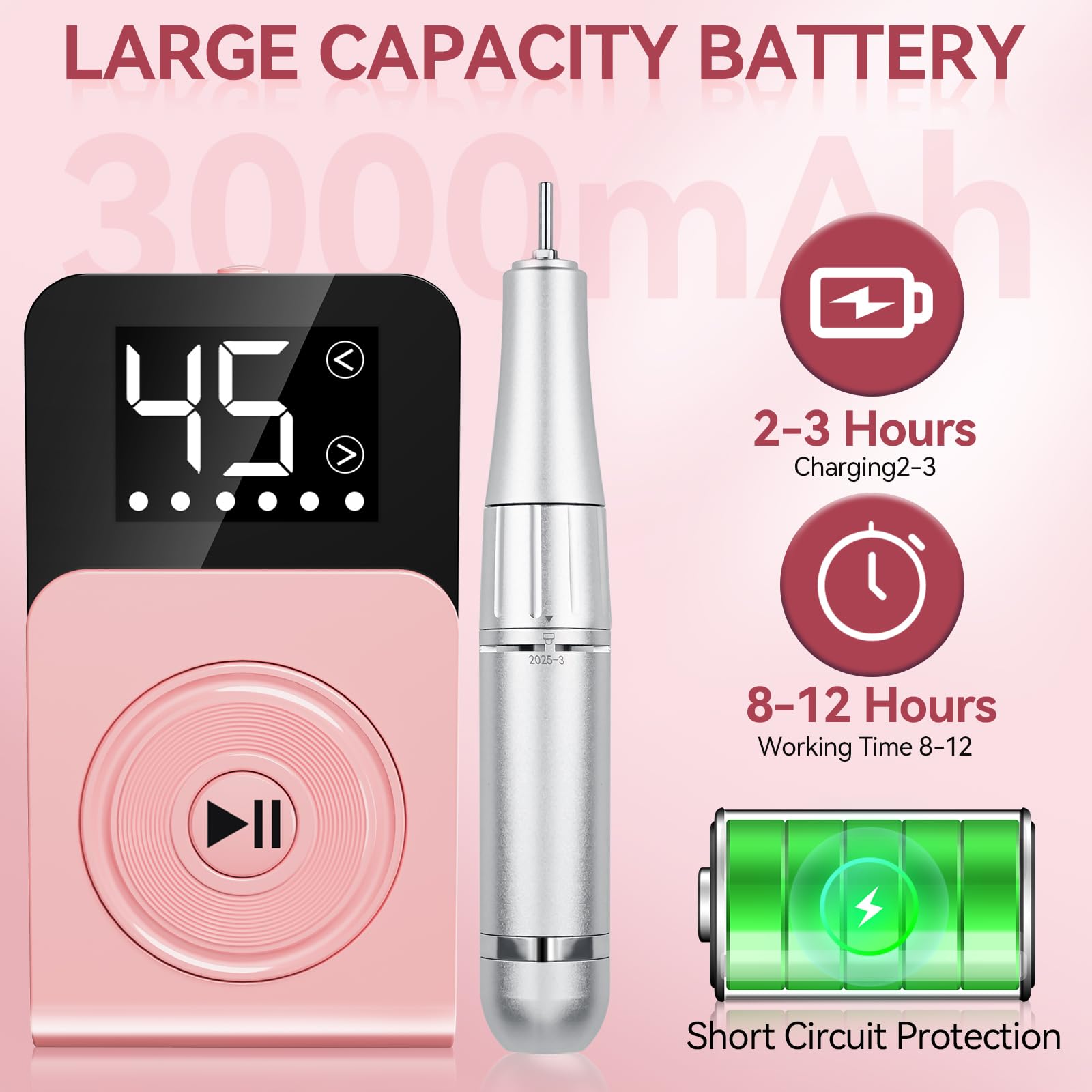 Urbuti Nail Drill, Professional 45000RPM Electric Nail File with 12 Drill Bits Remover Gel Nail Polish Acrylic Nails Manicure for Salon Home(Pink)