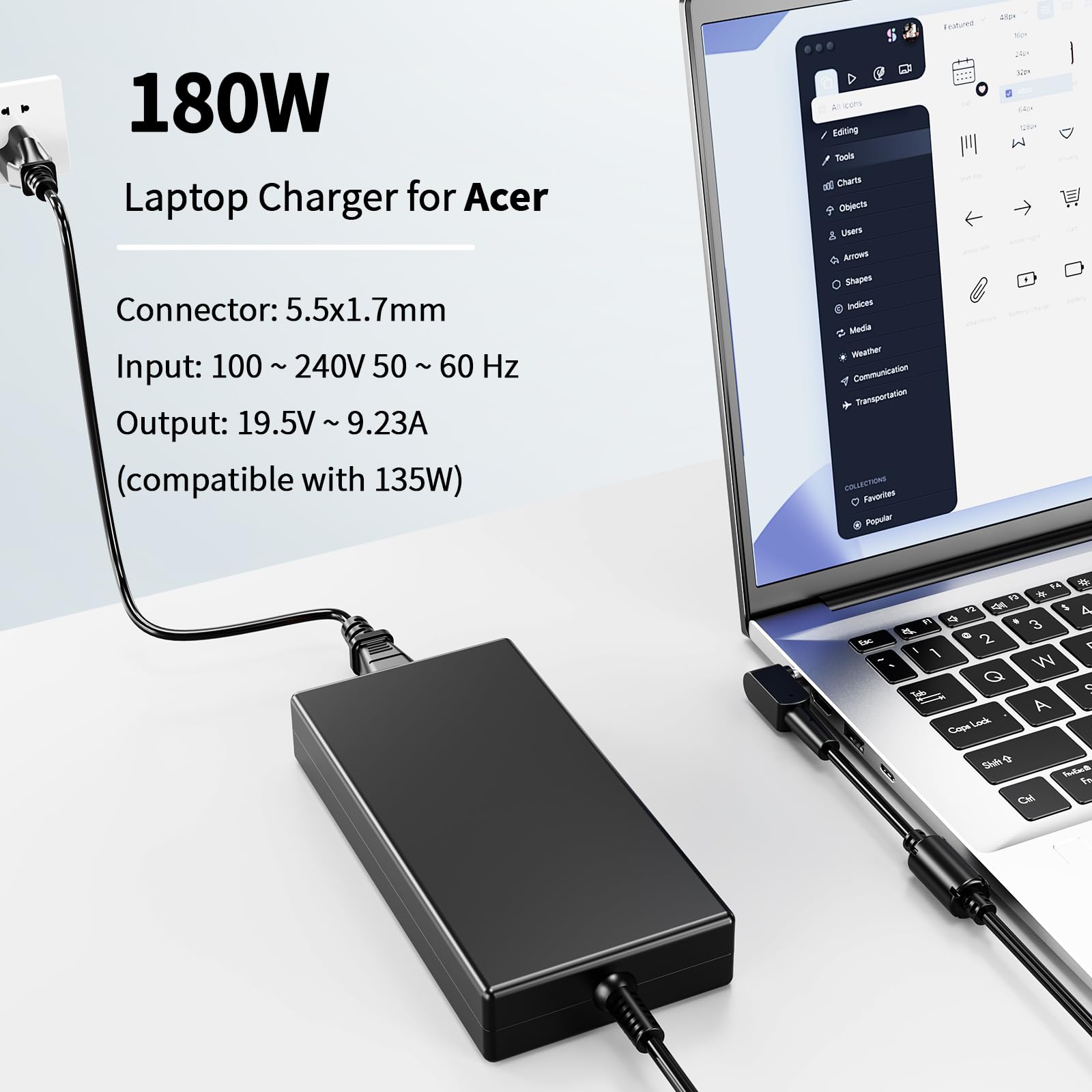 JIAHENGDE 180W 5.5mm Laptop Charger Fit for Acer Predator Helios300 Triton500 PH315-52