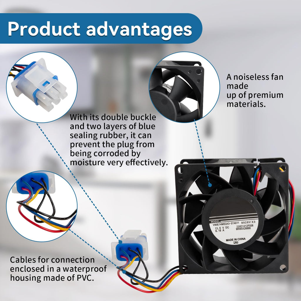 Upgraded WR60X26866 Refrigerator Evaporator Fan Motor Compatible with GE Refrigerator - Fresh Food Evaporator Fan Fit for GE GNE29GSFGSS, Replace WR60X26033 WR60X26030