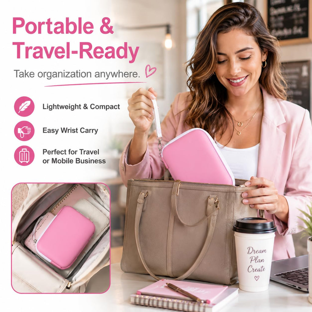 PAIYULE Hard Carrying Case for Phomemo D30 D35 Label Maker, Label Printer Case for Nelko P21, for NIIMBOT D110 D11, for Marklife P11 P12, for SUPVAN E10, Protective Storage Bag with Mesh Pocket (Pink)