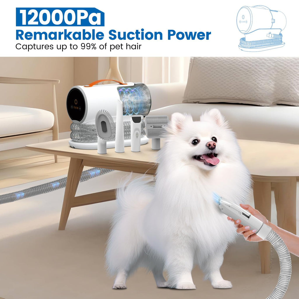 BOTLUXE Dog Vacuum for Shedding Grooming, 12000Pa Suction Dog Grooming Kit, Pet Hair Vacuum with 4 Tools, 2L Dust Cup, 3 Levels