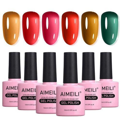 AIMEILI Gel Nail Polish Transparent Icy Jelly Gel Polish Soak Off U V LED Hema Free Nail Polish Vegan Cruelty-free Nail Salon Varnish 6 Color Set Kit of 77