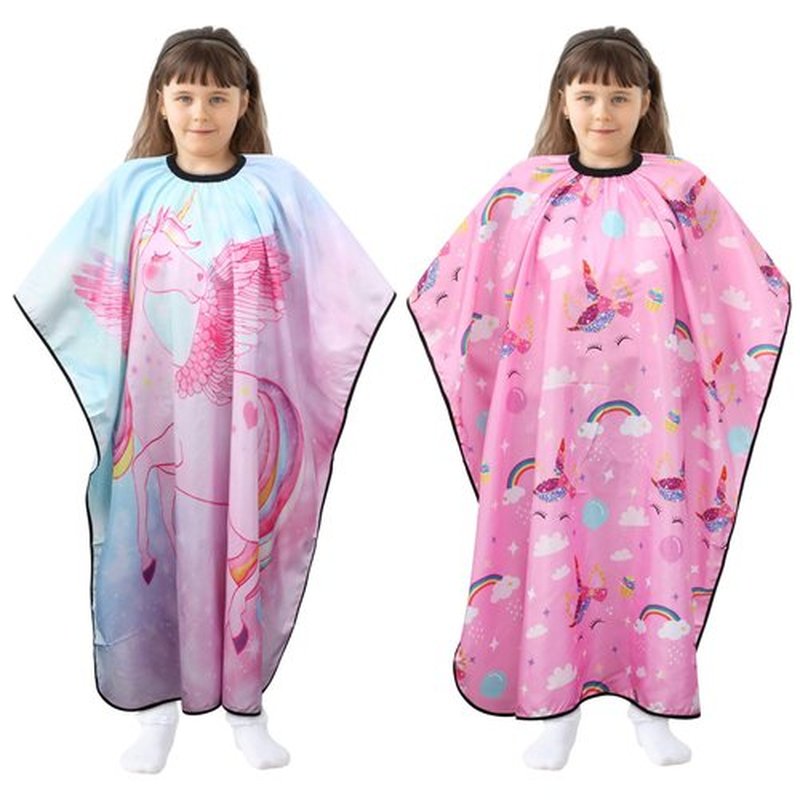 Ramede 2 Pcs Unicorn Barber Cape Professional Salon Hair Cutting Dye Hair Cut Apron Cape with Closure Cutting Cover for Kid