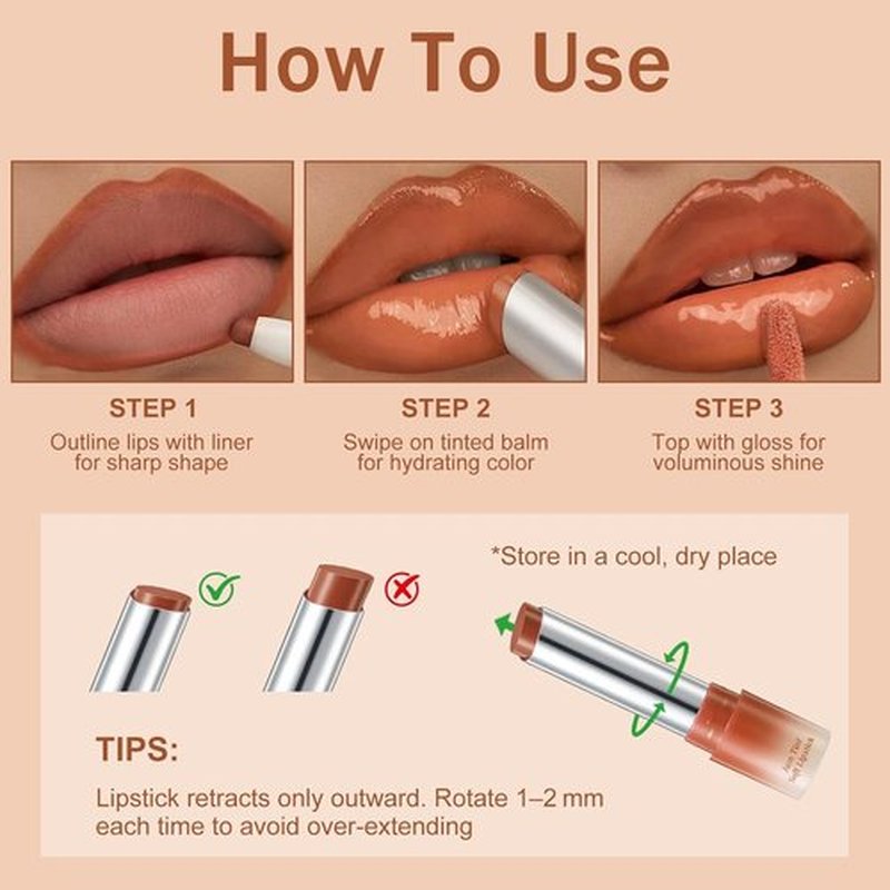 Skiennix 3PCS Lip Combo Set - Matte Lip Liner, Hydrating Tint Lipstick & Shine Gloss | Long-Lasting Plumping Makeup Kit