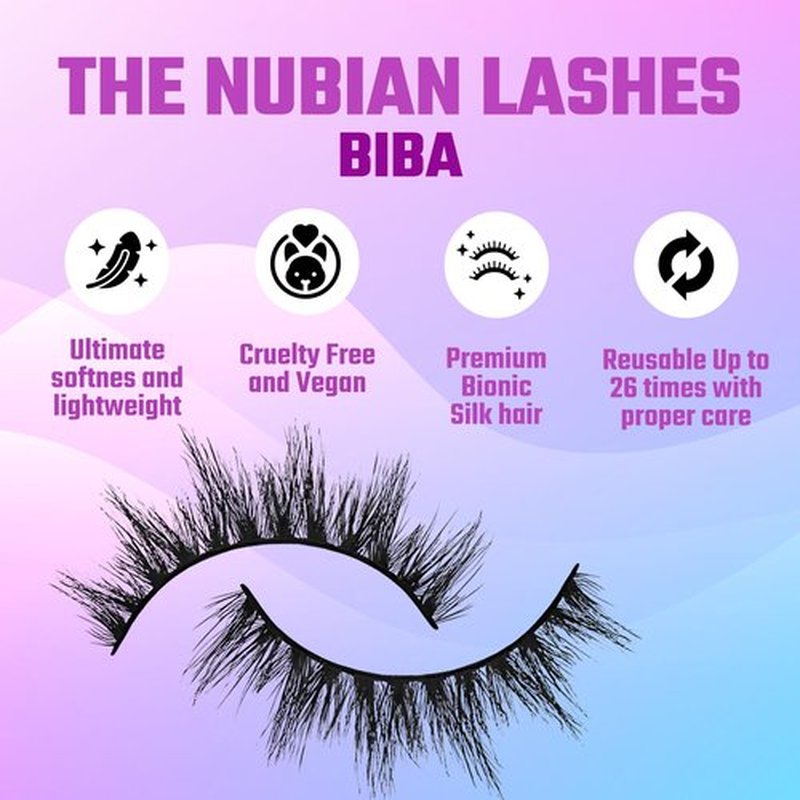 Juvia's Place Nubian Eyelashes Biba - Eyelash Extension for Day or Night Use, Vegan Mink Lashes, Cruelty-Free Fluffy Lashes, Reusable Adhesive Eyelashes, Matte Black Mink Eyelashes Natural Look
