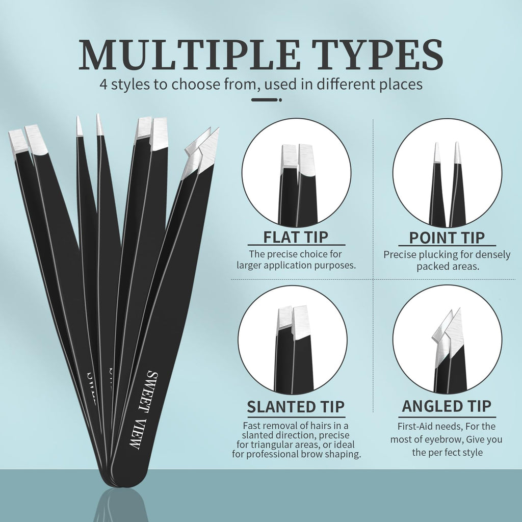 SWEET VIEW 7PCS Tweezers Kit for Women Facial Hair & Brow