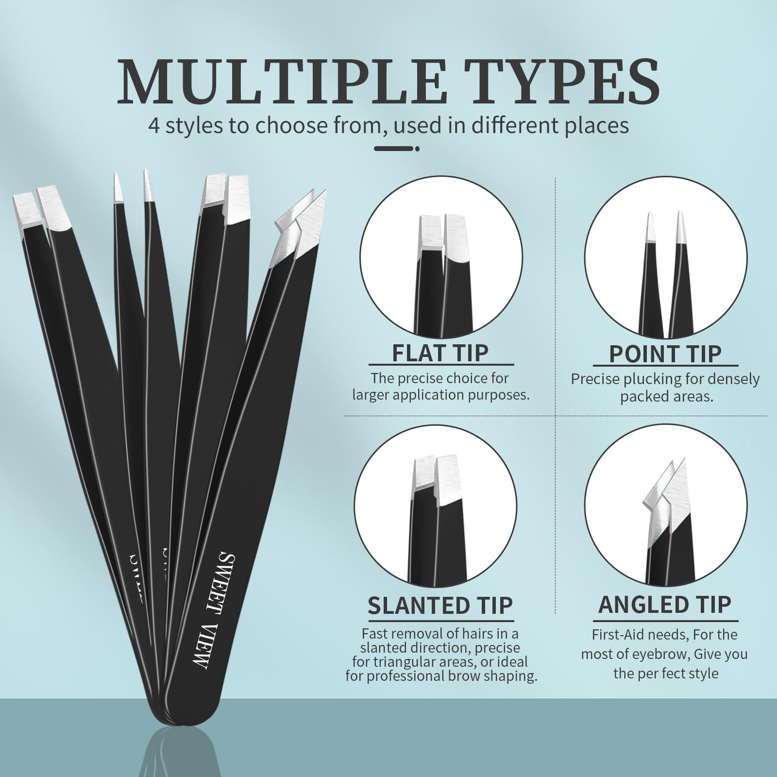 SWEET VIEW 7PCS Tweezers Kit for Women Facial Hair & Brow