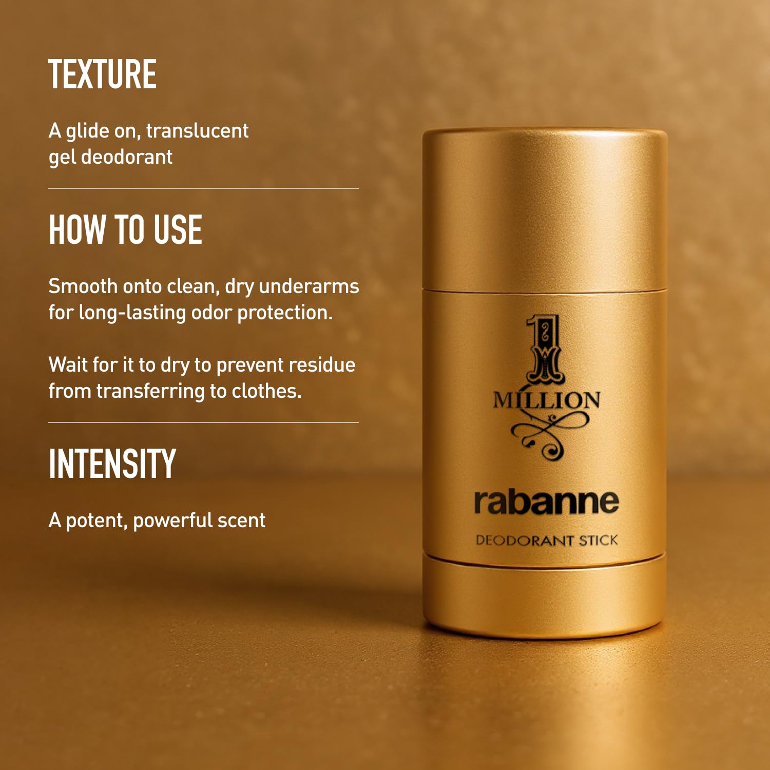 Rabanne 1 Million Deodorant Stick for Men - Luxury Fragrance Solid Deodorant with Fresh Leather, Warm Spice & Sensual Musk, Long-Lasting Freshness & Skin Protection, 2.2 oz