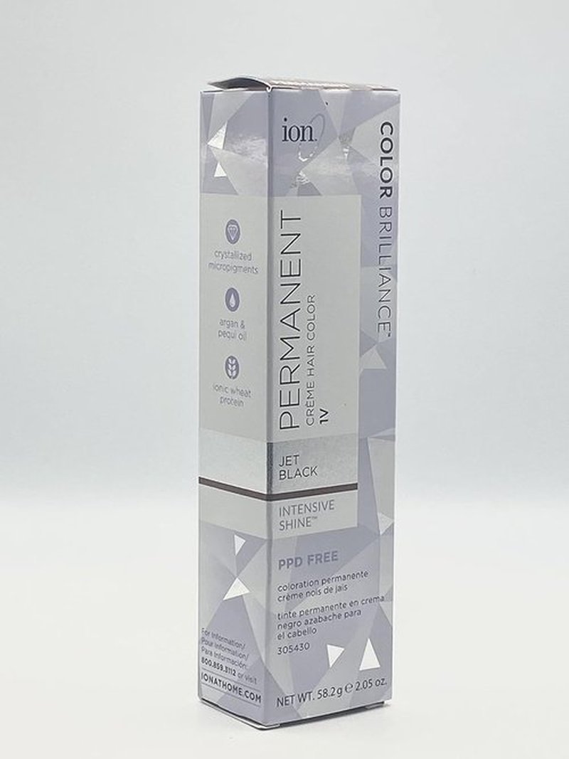Ion Permanent Creme Hair Color - 1V Jet Black | Vegan, Cruelty-Free, 100% Gray Coverage, 2.05 oz
