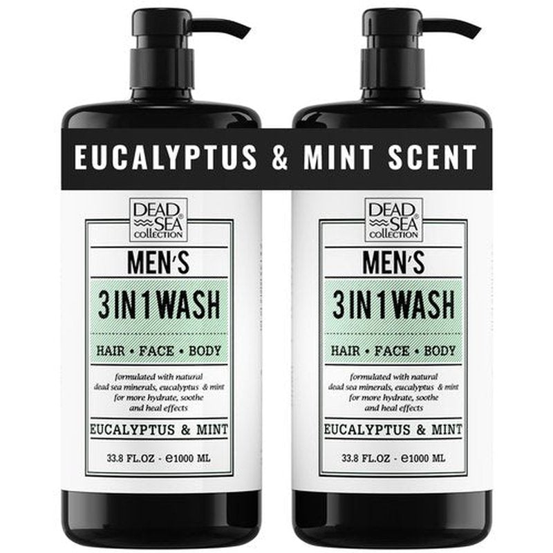 Dead Sea Collection Eucalyptus Mint Men’s Body Wash – 3 in 1 Body Wash for Men for Hair, Face & Body – Moisturizing Shower Gel with Dead Sea Minerals – Pack of 2 (33.8 fl oz each)