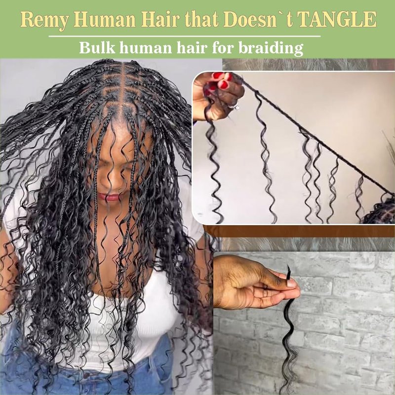YOMIO Human Braiding Hair 20 Inch 100g (1Pack-2Bundles) Water Wave Human Hair Bulk for Braiding No Weft Bundle Virgin Curly Human Hair Bulk for Boho Braids Wet and Wavy Natural Black Color