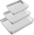 E-far Stainless Steel Baking Pans Set of 3 - Non-Toxic Rectangle Sheet Cake Trays | 12.5/10.5/9.4 Inch