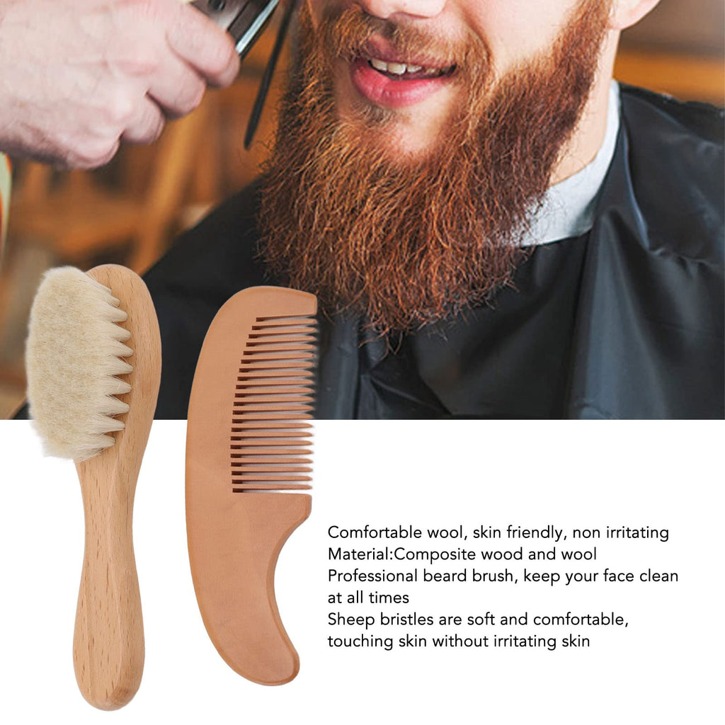 Hair Brush and Comb for Men, Soft Brush with Wood Handle, Wooden Comb for Hair and Beard, Gentle Styling Scalp Care Grooming Kit