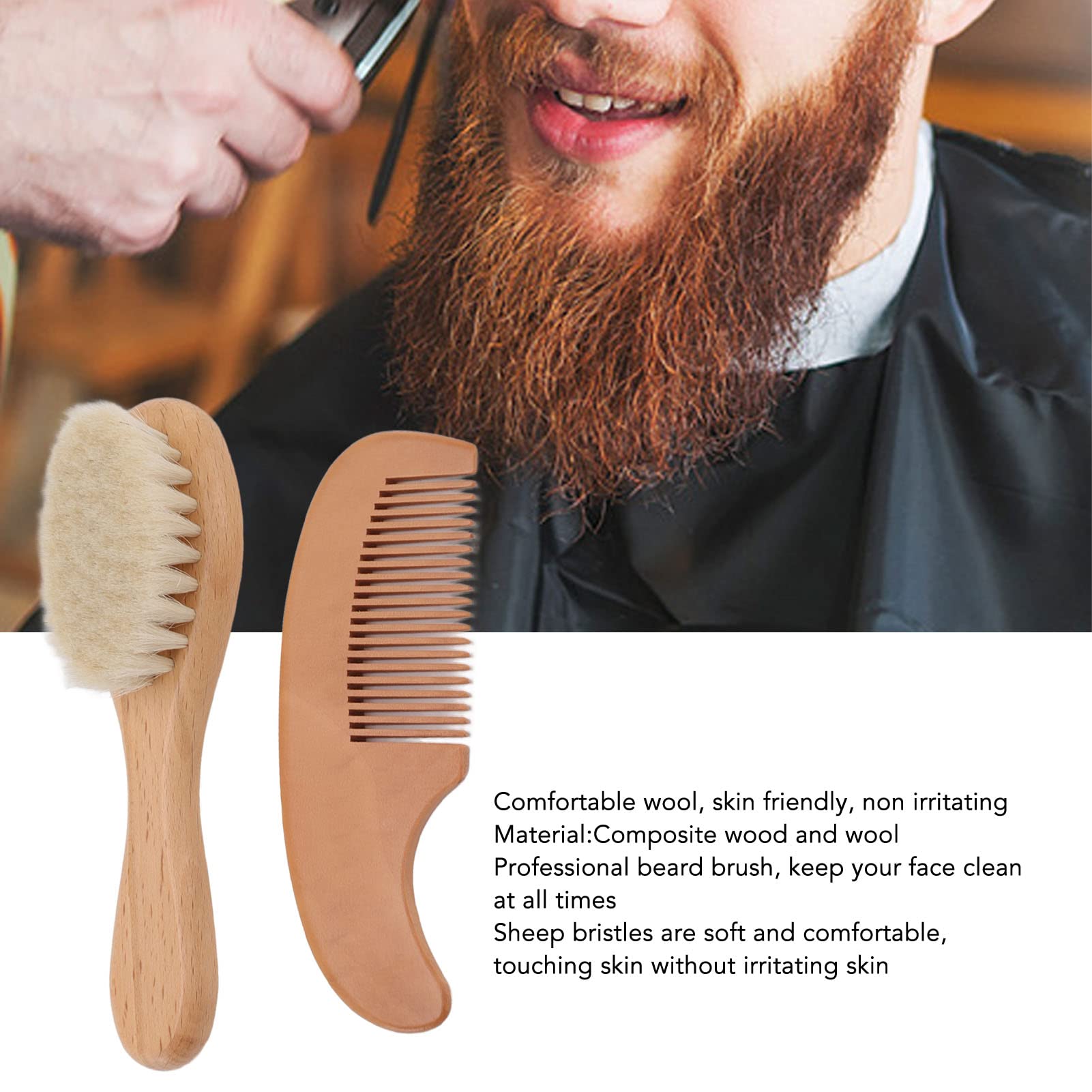 Hair Brush and Comb for Men, Soft Brush with Wood Handle, Wooden Comb for Hair and Beard, Gentle Styling Scalp Care Grooming Kit