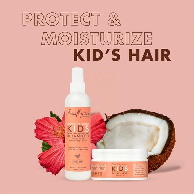 SheaMoisture Kids Curly Hair Bundle, Coconut & Hibiscus Curling Butter Cream + Extra-Moisturizing Detangler Spray, Anti-Frizz Hair Products, Natural