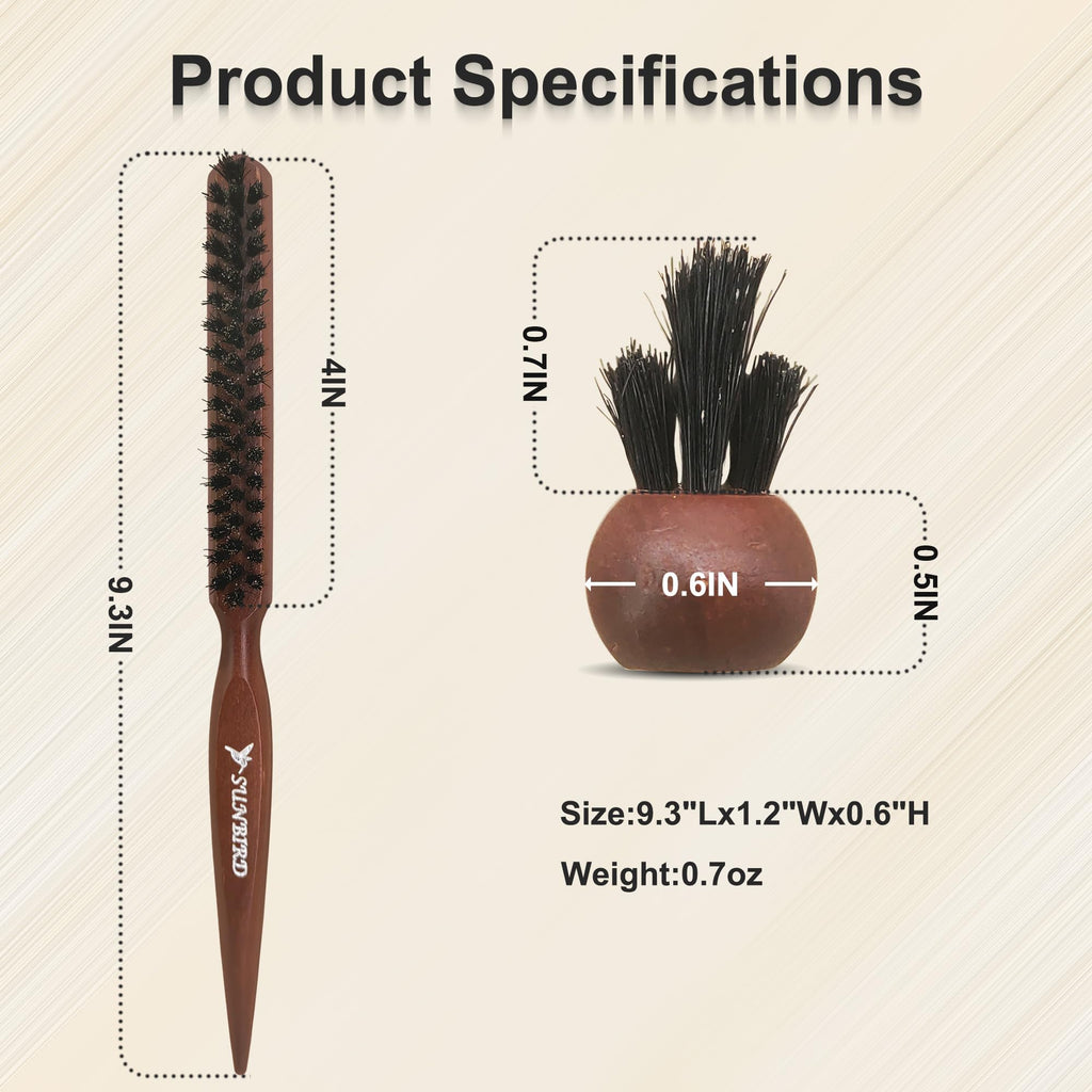 SUNBIRD Teasing Hair Brush, 100% Natural Boar Bristle, Women Fine Thin Hair