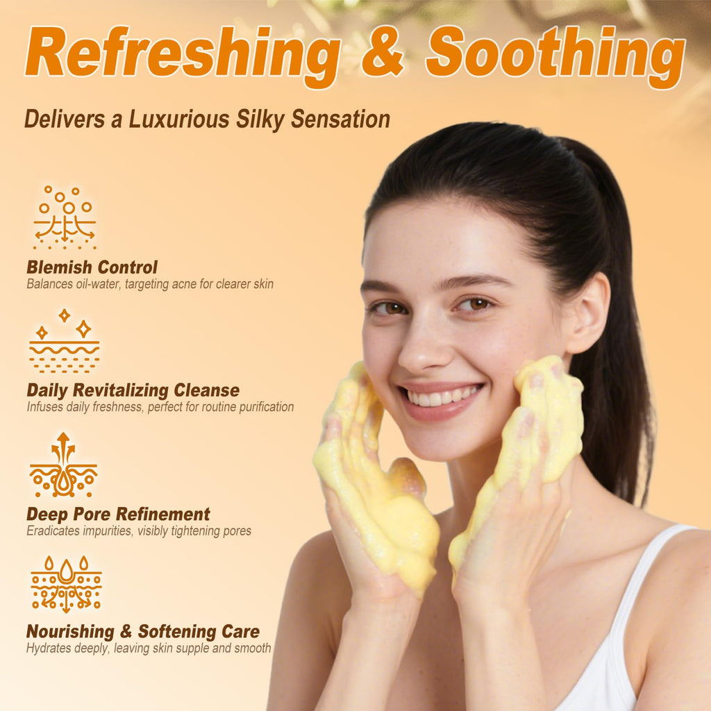 Amdele Turmeric Wash and Care Set, 4-Piece Turmeric Skincare Set:Turmeric Facial Wash with Brush,Cleansing Pad,Soap bar & Face Cream, Deep Cleansing for Face & Body