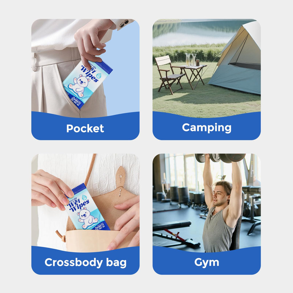 MATERN'ELLA Flushable Wipes Pocket for Sensitive Skin, Travel Essentials for Adults Kids, Calendula & Centella Asiatica Extract, individually Wrapped, Fragrance free 90 Packs Total 180 Wipes
