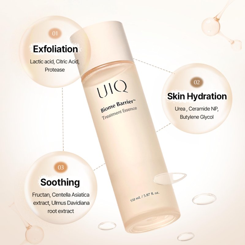 UIQ Biome Barrier Treatment Essence Nourishing, Hydrating, Moisturizing Toner l Korean Skincare for All Skin Types | Daily Gentle Dead Skin Cell Care I Glow Skin Radiance 5.07 fl.oz /150ml