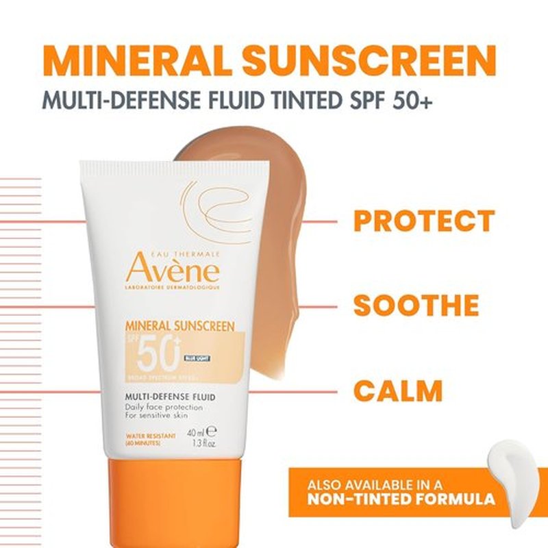 Avène Mineral Sunscreen - Tinted SPF 50+ Fluid for Sensitive Skin | Reef Friendly, 1.3 Fl Oz