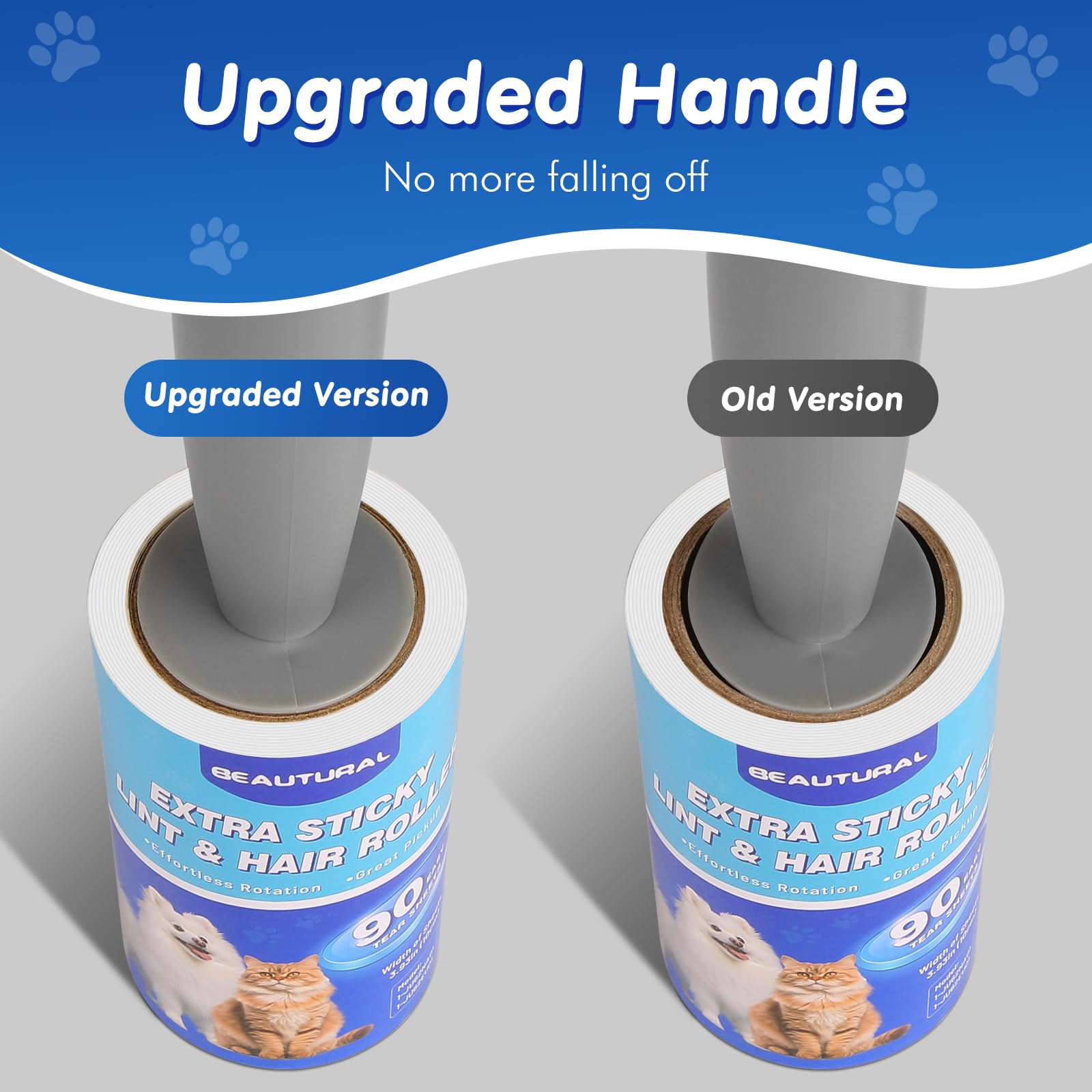 BEAUTURAL Lint Roller, Extra Sticky 360 Sheets for Pet Hair Removal, Dog and Cat Lint Remover 4 Pack, Upgraded Version