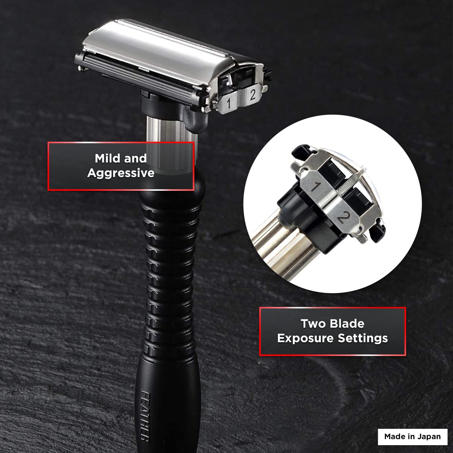 Feather Adjustable Double-Edge Safety Stainless Steel Razor - Men's Shaving Tool with 2 Shave Settings and Butterfly Opening - Double Edge Blades for Barbers & Beard Grooming - Made in Japan