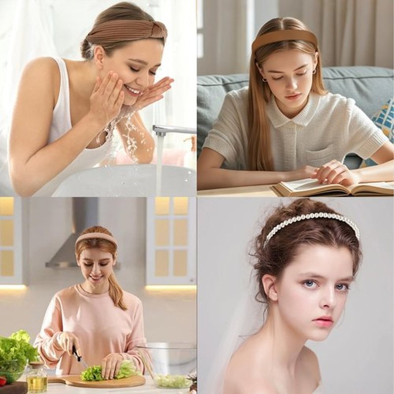 Hazms 7 Pcs Headbands for Women Non Slip Headband Brown Knotted Headband for Women Pearl Headbands Different Fashion Headbands Hair Accessories