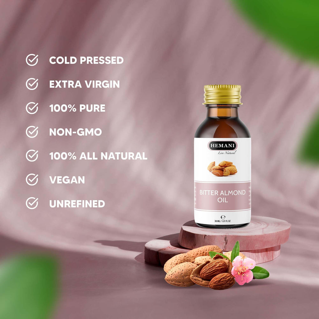 Hemani Bitter Almond Oil 30ml (1 Fl Oz) - 100% Pure Steam Distilled | Soothing Aromatherapy | Natural Essential Oil for Diffuser & Massage