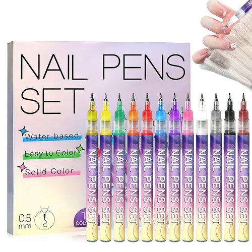 Sunnydeer 12 Colors 0.5mm Nail Polish Pens, Nail Paint Pens, Nail Pens for Kids, DIY Design & Home Craft(Colorful)