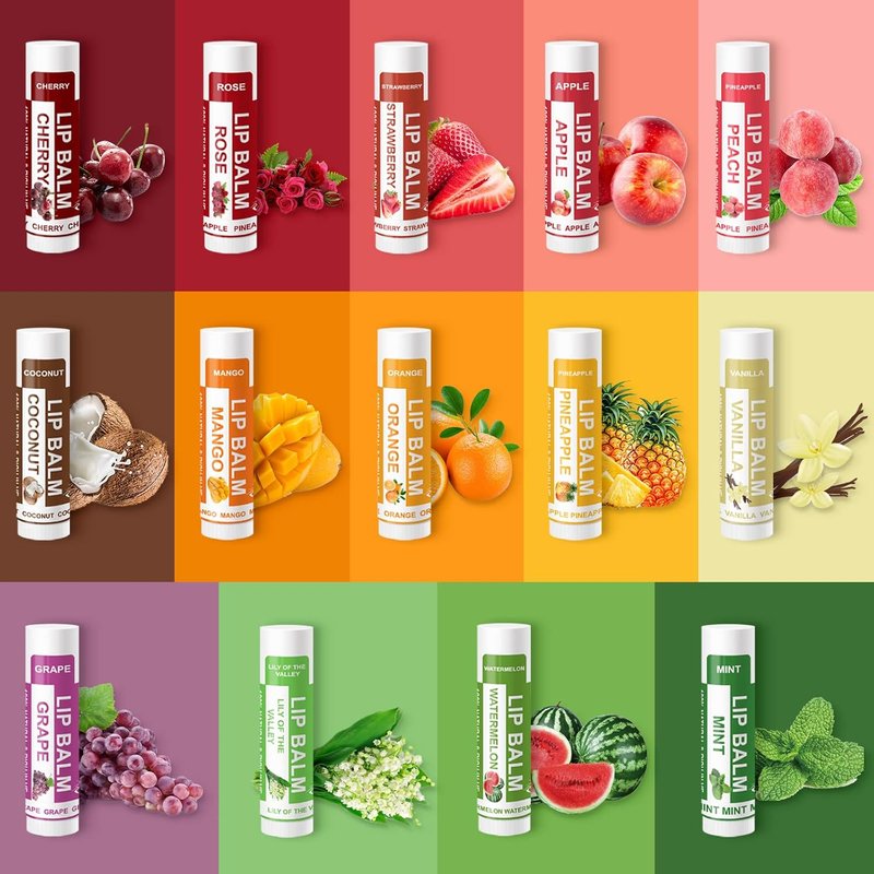 Yopela Natural Lip Balm 14-Pack | Moisturizing & Soothing with Vitamin E & Coconut Oil - 14 Flavors