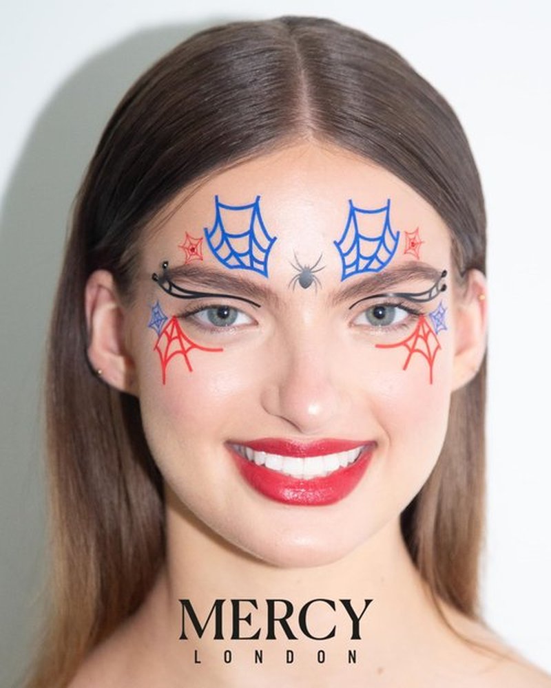 Spiderwebs Face Jewels by Mercy London Red Blue Black Costume Accessories Face Gems Jewels All In One Halloween Headpiece Stick On Spider Man