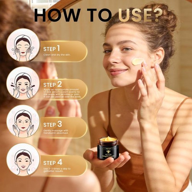 GROW DATE Bee Venom Cream - Natural - Firming & Wrinkle Reduction, Collagen Boost & Skin Brightening, Moisturizer for Face & Body, All Skin Types, 2.1oz