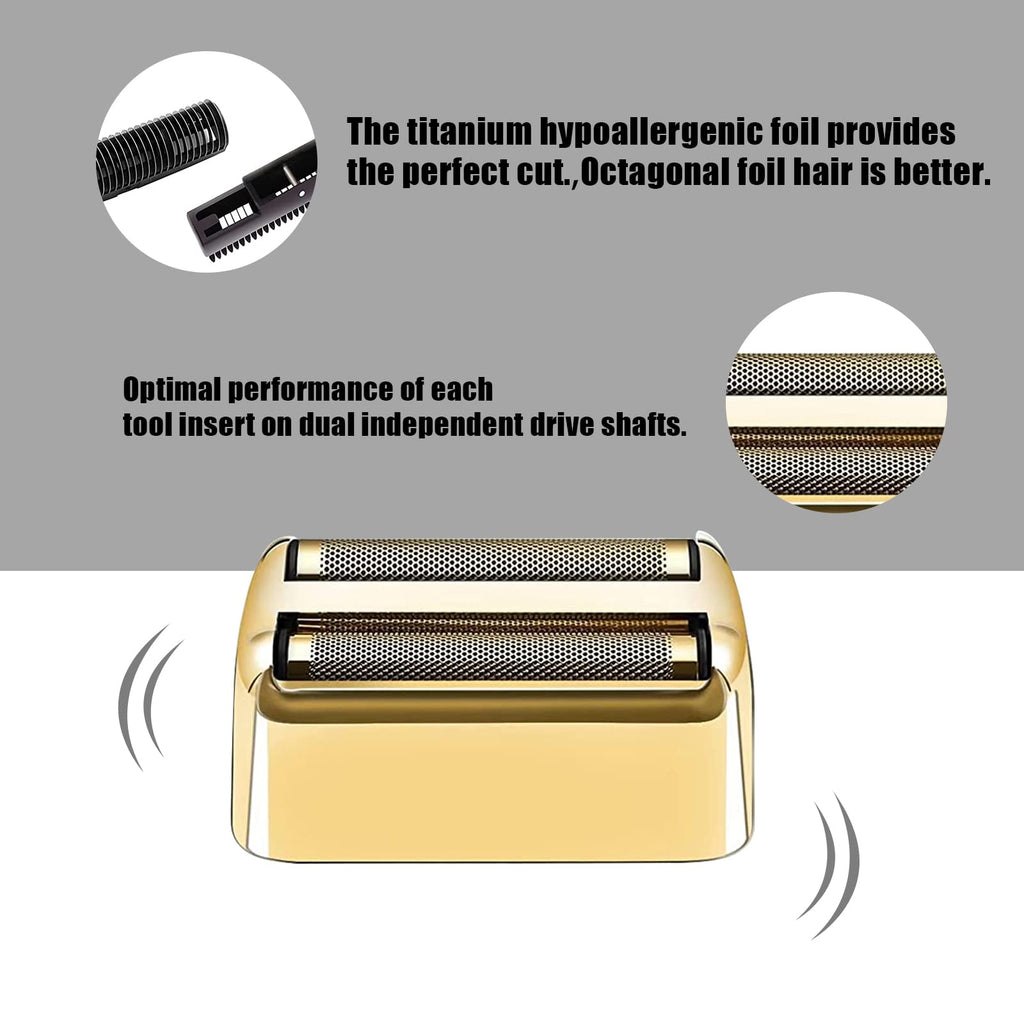 VALLNEI Replacement Foil and Cutters Compatible with BaBylissPRO Double Foil Shaver, Replacement Foil Compatible with BaBylissPRO FXFS2 Shaver,2 PACK (Golden)